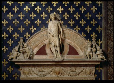 St. John the Baptist Flanked by Two Candlesticks (1470) by Benedetto da Maiano